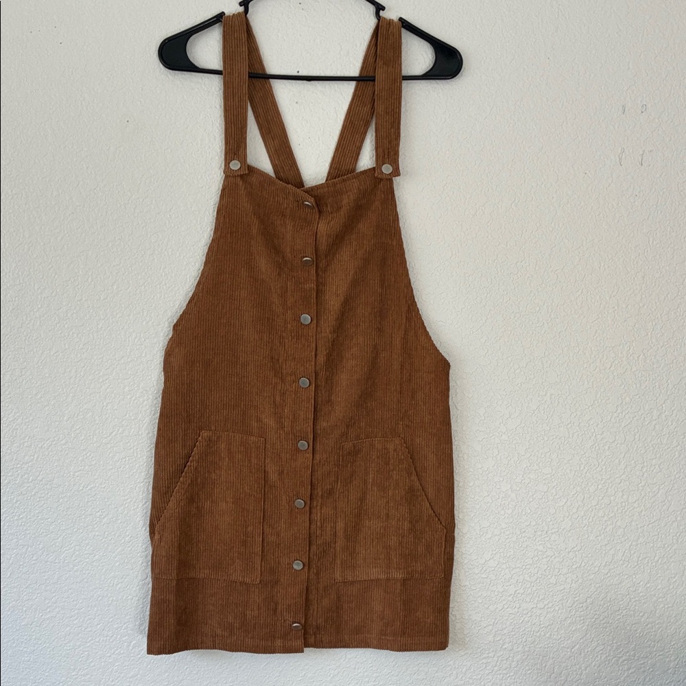 Brown Corduroy Button-Down Pinafore Dress